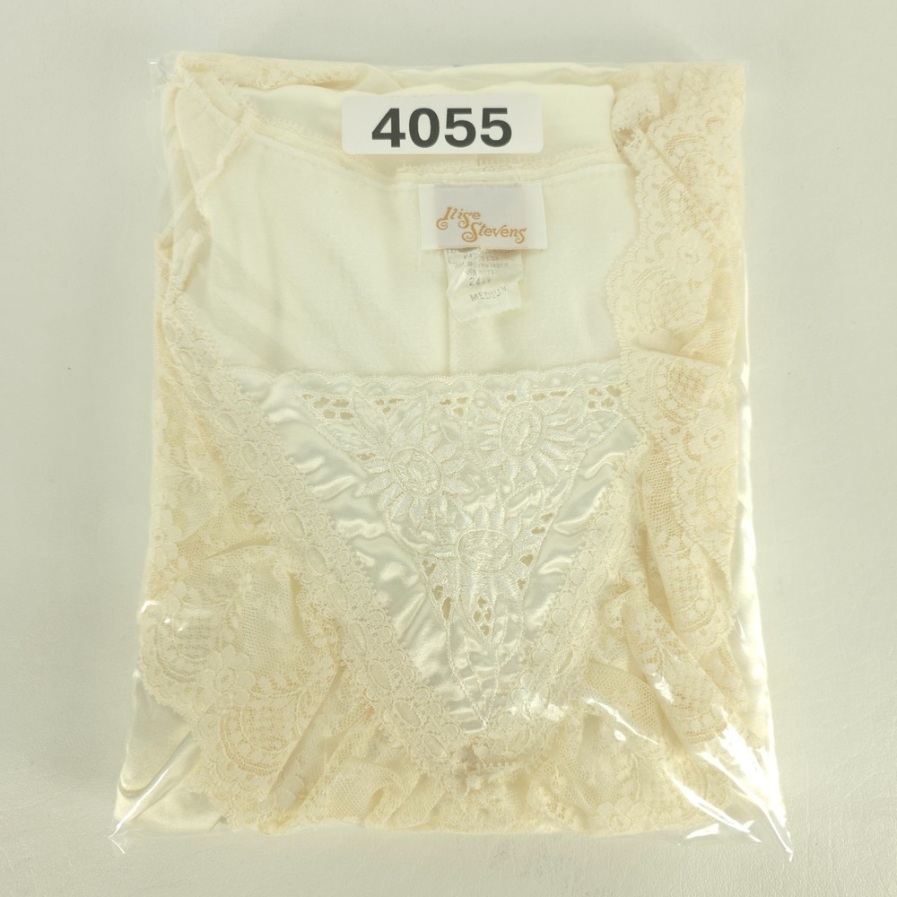 Vintage Llise Stevens Nightgown Womens Medium White Satin Lace Ruffle Cuffs Long - Picture 8 of 16